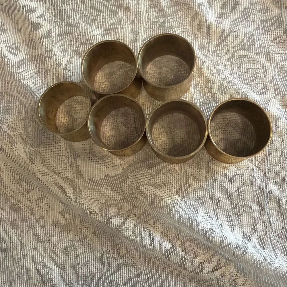6 Hammered Brass Napkin Rings 1.5